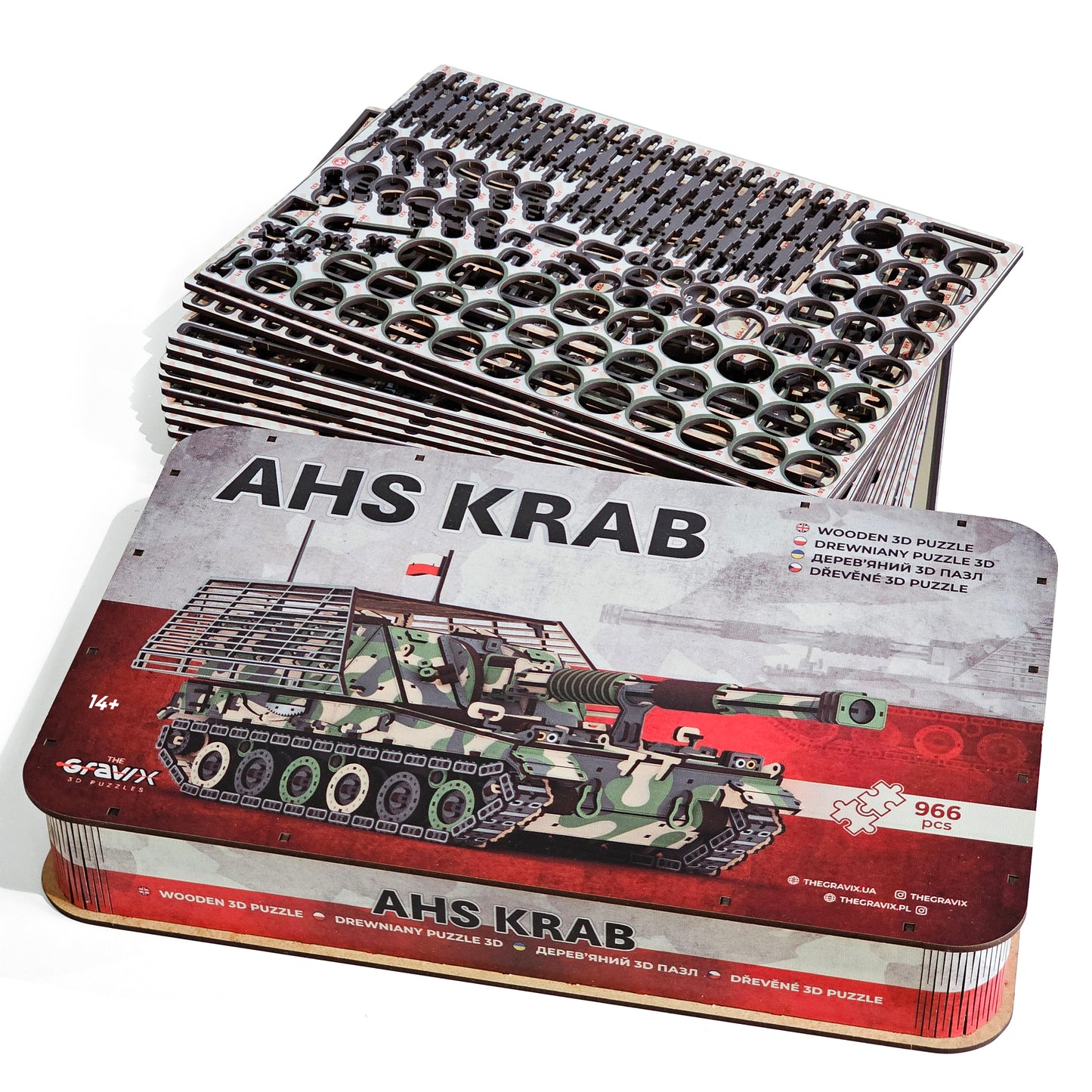 Drewniany 3D konstruktor „AHS KRAB” – samobieżna haubica, 966 elementów, 49 cm