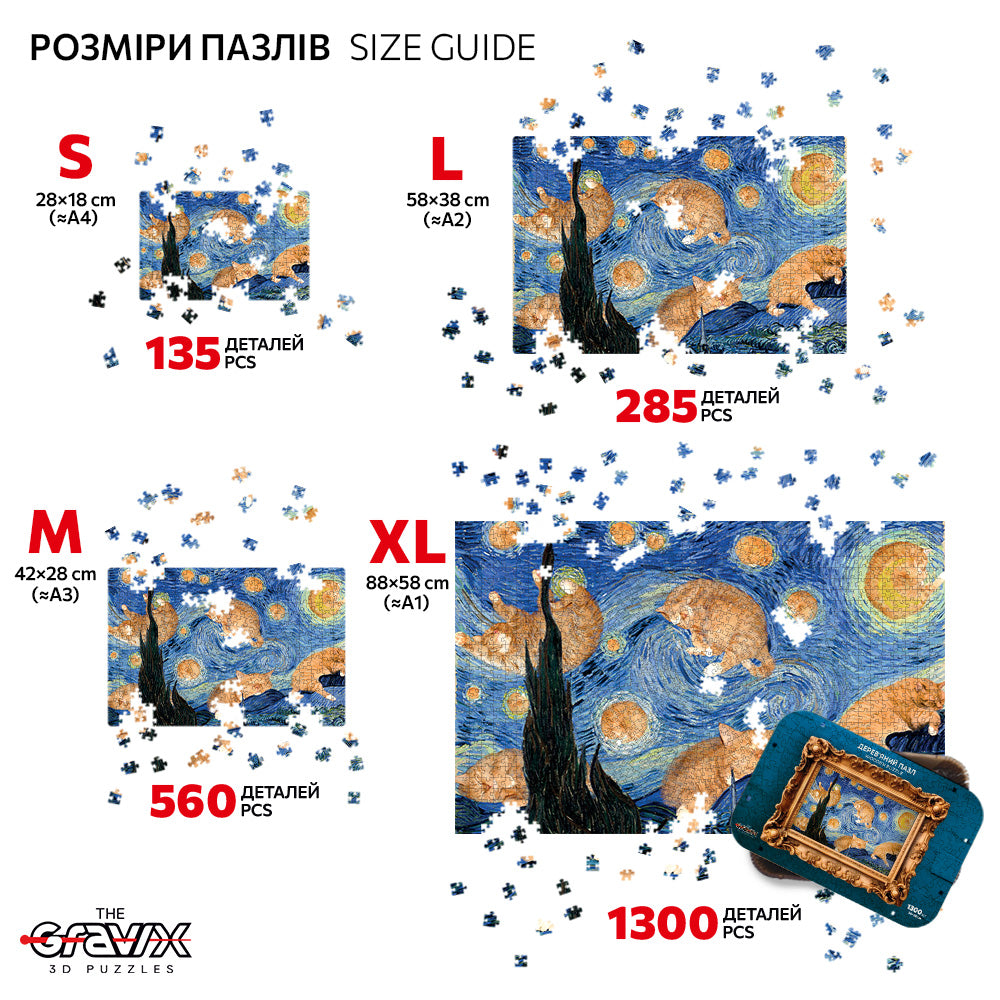 Drewniane Puzzle Figuralne – „GWIAŹDZISTA NOC Z KOTAMI”