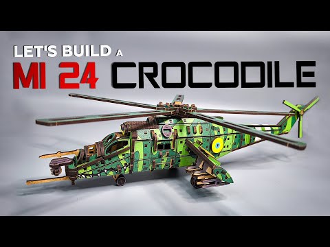 Drewniany 3D Konstruktor Śmigłowiec „MI-24 KROKODYL”” – 256 części, 41 cm (04308)
