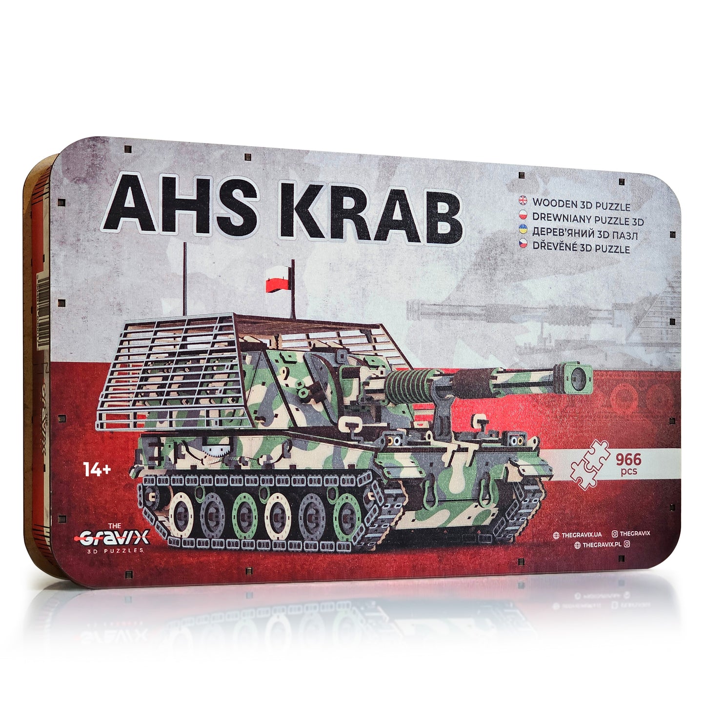 Drewniany 3D konstruktor „AHS KRAB” – samobieżna haubica, 966 elementów, 49 cm