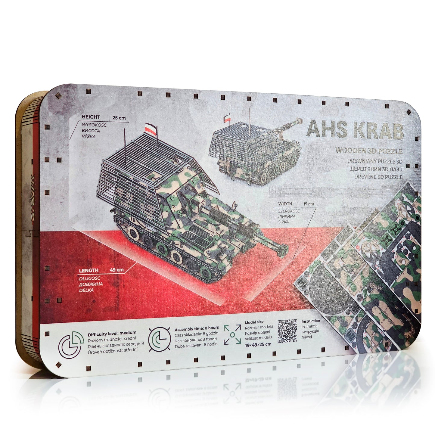 Drewniany 3D konstruktor „AHS KRAB” – samobieżna haubica, 966 elementów, 49 cm