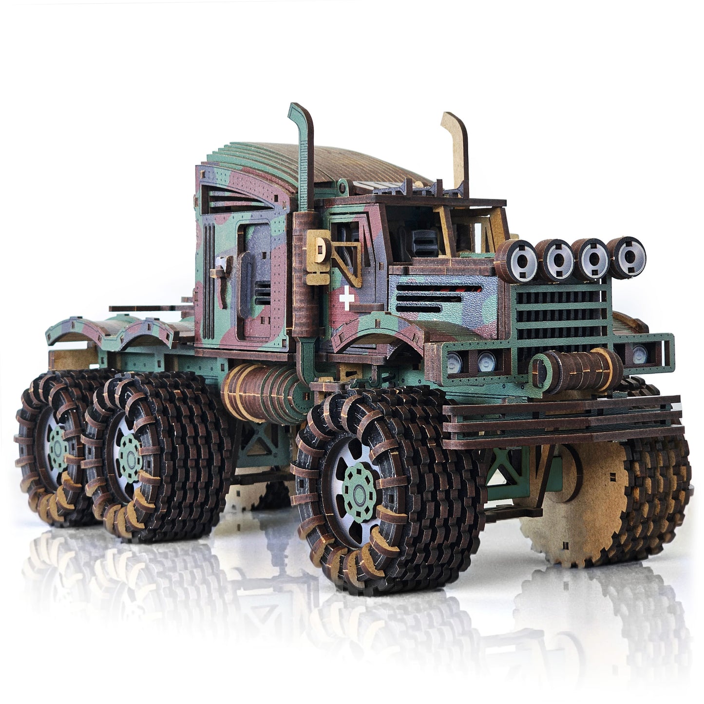 Drewniany 3D Konstruktor „Wojskowy Ciągnik Siłowy” – 475 części, 35 cm (04486)