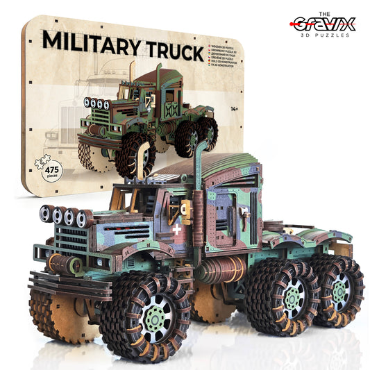 Drewniany 3D Konstruktor „Wojskowy Ciągnik Siłowy” – 475 części, 35 cm (04486)