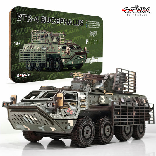 Drewniany 3D Konstruktor „BTR-4 BUCEFAŁ” – 539 części, 35 cm (04311)