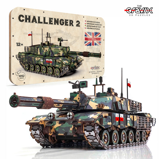 Drewniany 3D Konstruktor „Czołg CHALLENGER-2” – 1052 części, 58 cm (04107)