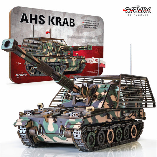 Drewniany 3D konstruktor „AHS KRAB” – samobieżna haubica, 966 elementów, 49 cm