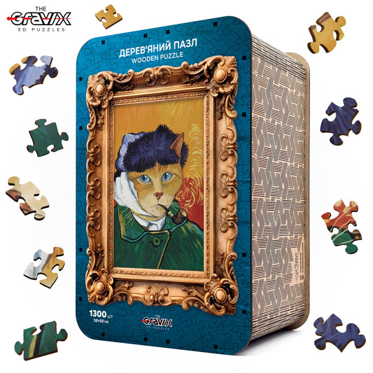 Drewniane Puzzle – „AUTOPORTRET KOTA W STYLU VAN GOGHA”