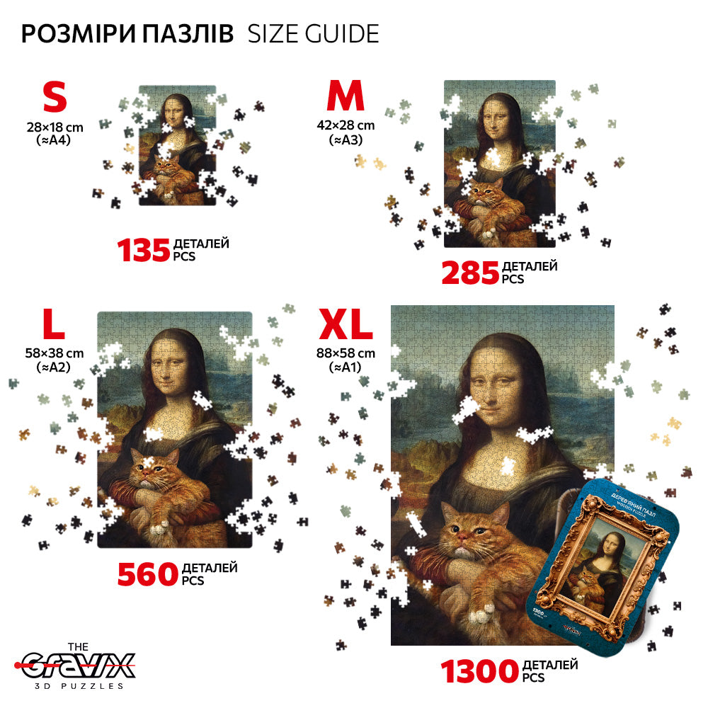 Drewniane Puzzle Figuralne – „MONA LISA Z KOTEM”