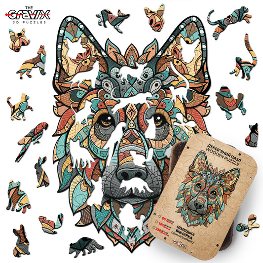 Drewniane Puzzle Figuralne – „OWCZAREK NIEMIECKI”